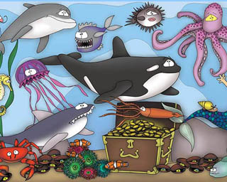 The Bizzy Buddies Snail's Pace Productions Humorous Illustrated Stories Vuja Day Artist Illustrator The Allium County Aquarium and The Greedy Little Mermaid