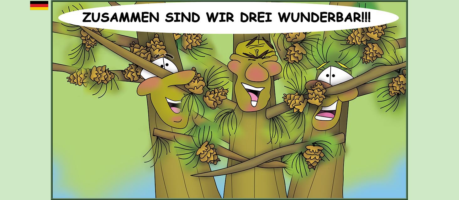 Bizzy Buddies Snail's Pace Productions Die Drei Baumbruder Aus dem Englishchen ins Deutsche ubersetzt Vuja Day Multi Lingual Languages